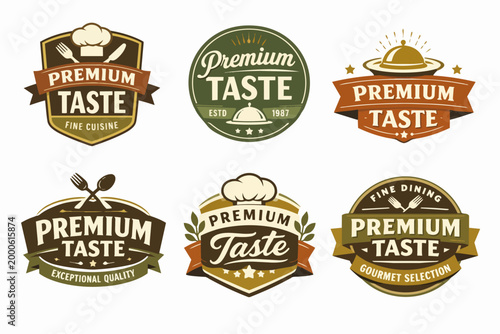 Premium taste food and restaurant logo collection, badges for fine dining, chef services, and gourmet cuisine branding