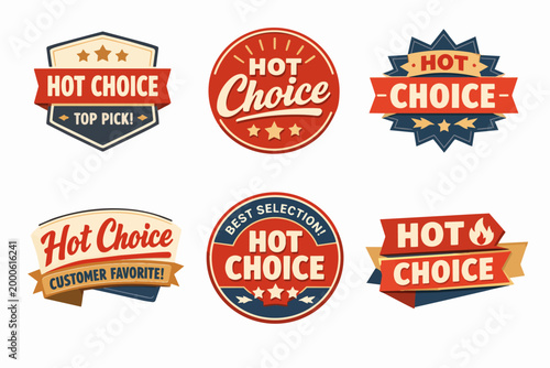 Hot choice labels indicating top pick, best selection, and customer favorite, perfect for promoting product benefits
