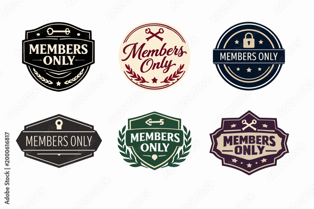 Fototapeta premium Members only badges and labels signifying exclusive access or premium content for a specific community or service