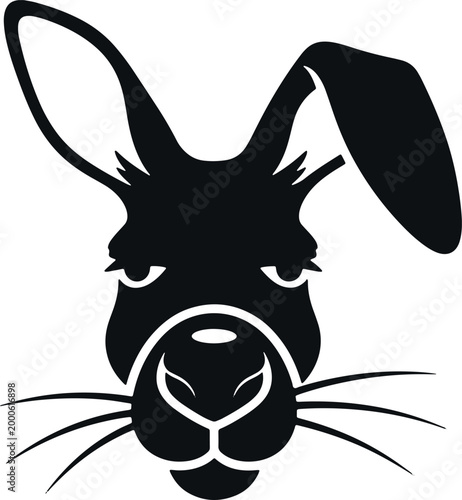 Serious rabbit face with long ears icon vector art on white background.