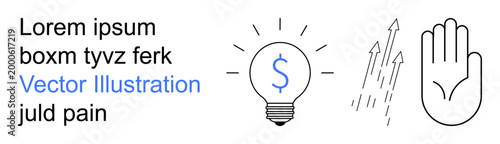 Financial planning, innovation, investment growth, protection, economy, business strategy. Light bulb with dollar sign, upward arrows and protective hand. Financial planning and innovation concept