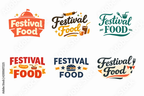 Collection of festival food logos, offering street food, fast food, and snack branding for carnivals and fairs