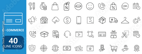 Ecommerce line icons set online shopping cart payment delivery store marketing digital retail symbols collection minimal outline vector