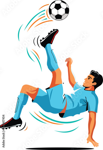 Woman in blue sportswear playing football, dynamic action shot