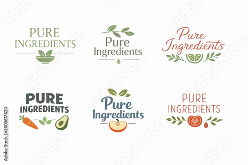 Creating a collection of 'pure ingredients' logos for natural, organic, healthy food and cosmetic product labeling