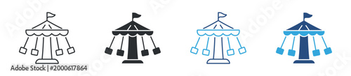 Carousel ride icon set. amusement park symbol. funfair, entertainment, leisure activity concept. vector illustration.