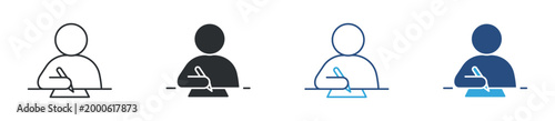 Person writing icon set. form filling symbol. data entry, registration, note taking concept. vector illustration.