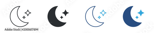 Night mode icon set. moon and stars symbol. dark theme, sleep mode, nighttime setting concept. vector illustration.