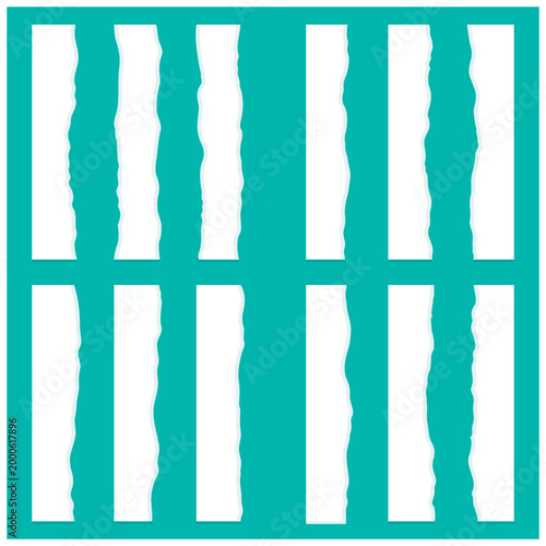 Vertical Torn Paper Strips Set with Jagged Ripped Edges in Teal and White Vector
