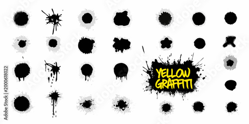collection of black ink splatters on white background