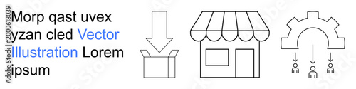 Ecommerce, digital marketplaces, workflow automation, customer service, operational efficiency, technology applications. Icons download, a storefront and an organizational workflow. Ecommerce