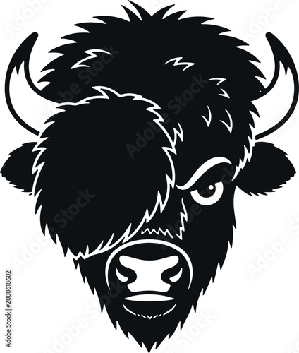 Bison head angry aggressive illustration vector silhouette.