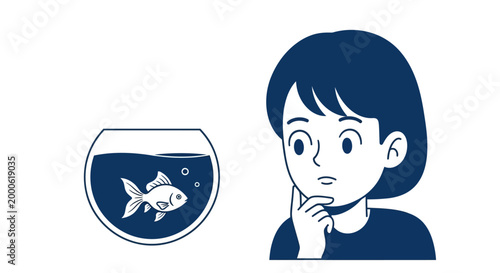 Photos Thoughtful person contemplating goldfish in a fishbowl illustration