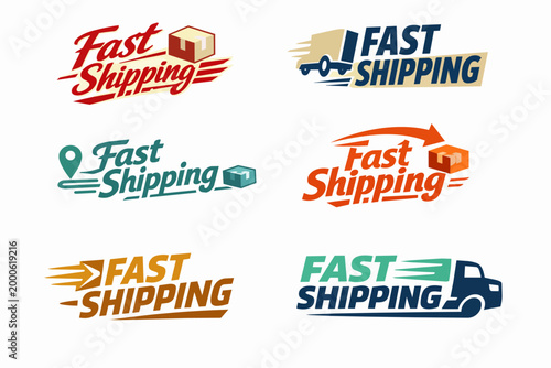 Fast shipping service concept with various delivery logos, showcasing quick package transport and logistics solutions