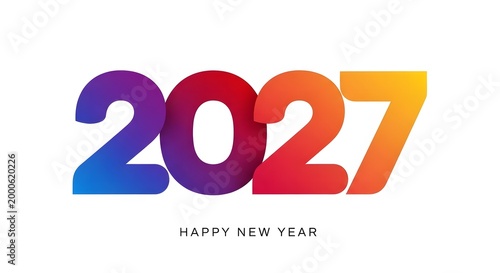 Happy new year 2027 colorful gradient numbers on white background