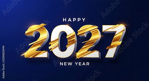 Happy new year 2027 gold text on dark blue background