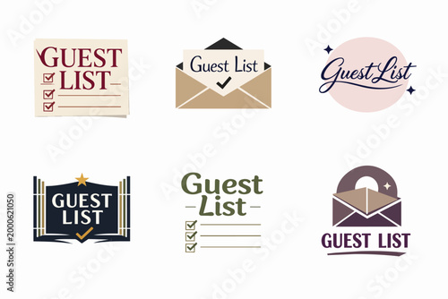 Guest list icons for event planning, managing invitations, and rsvp tracking, representing organization and successful gatherings