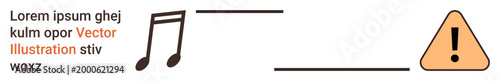 Sound alerts, entertainment, safety warnings, music, notifications, communication. Musical note next to an orange warning sign. Sound alerts and entertainment concepts visually