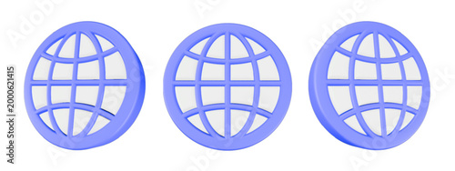 globe icon 3d render blue color