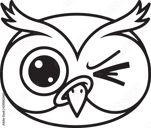 Winking owl face cartoon outline.