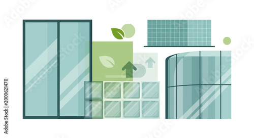 Sustainable Architecture and Eco-Friendly Green Building Glass Materials Vector Illustration