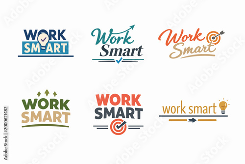 Work smart logotype collection representing productivity, efficiency, goals, and business success concepts