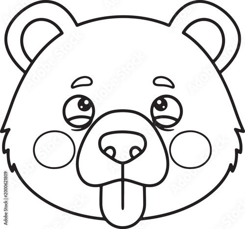 Bear face cartoon outline with tongue out.