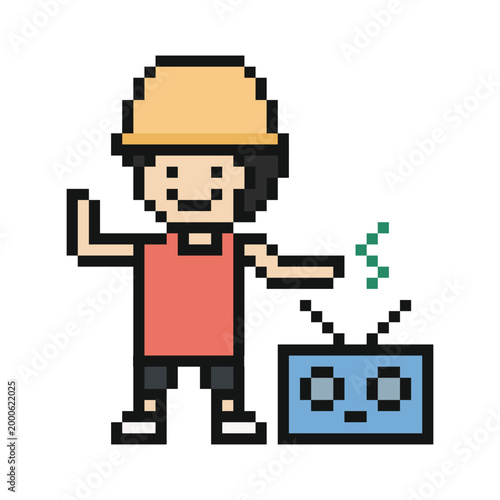 Cartoon cute man dancing dance song radio music exercise workout with aerobic,gym,cardio.