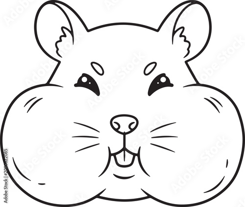 Hamster face cartoon outline with puffed cheeks.