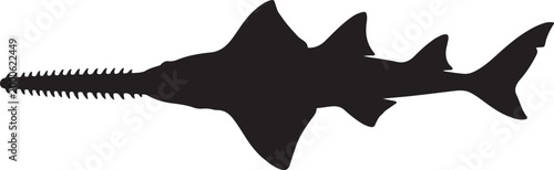 Silhouette of a sawfish with serrated snout, isolated on white background