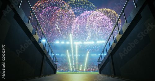 Schilderij op canvas Professional Stadium With Football Game Championship Opening Ceremony