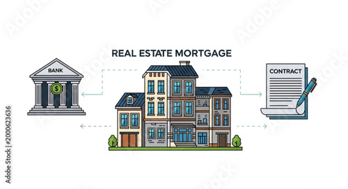 Real Estate Mortgage Transaction Process Illustration.