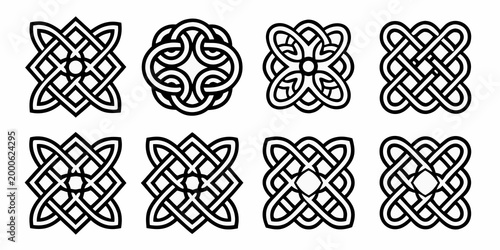 eight distinct celtic knot designs arranged in a grid on white background high quality professional