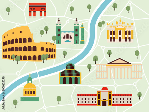 rome italian landmark cultural symbols illustration map ,europa tour tourism landmark poster attraction