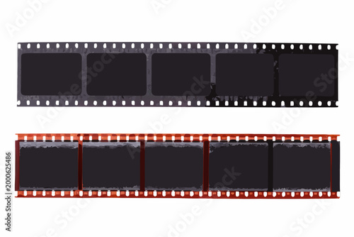 vintage film strips with black frames on white background