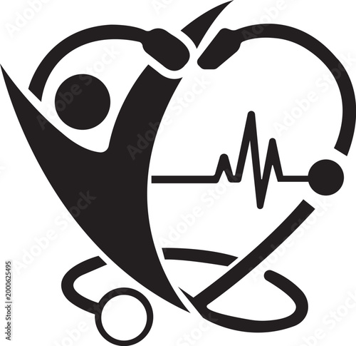 Medical Heart Logo Health Care Cardiology Pulse Stethoscope Human Care Icon