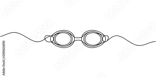 Black line of swimming goggles with wavy lines water sports diving
