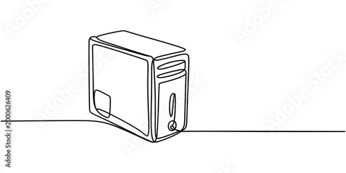 Single line of a computer tower case on a white background computer case pc case desktop computer technology