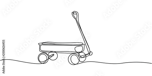 Single line of a classic child's red wagon with a handle child's wagon toy wagon classic wagon
