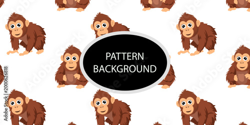 Happy monkey background with jungle monkeys in action poses. cute monkey pattern