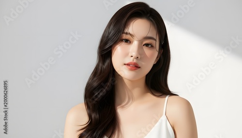 おしゃれなカットモデル女性の自然光ポートレート (Soft Radiance Portrait Series)	