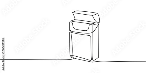 Single line of an open cigarette pack single line outline black and white minimalist