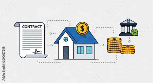 Real Estate Transaction Process with Contract and Money.