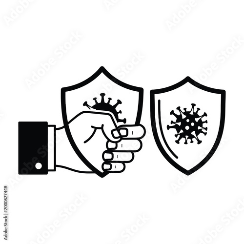 Hand holding shield protecting against coronavirus, immunity concept