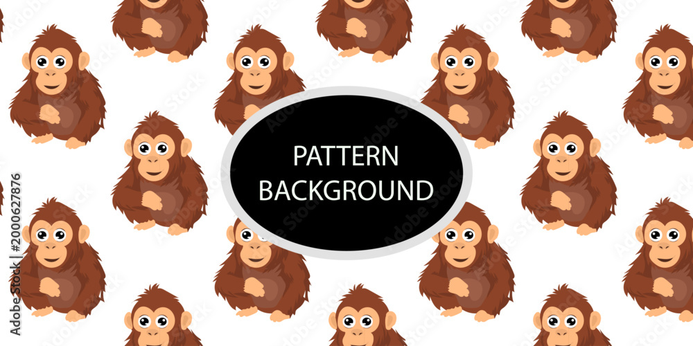 Fototapeta premium Happy monkey background with jungle monkeys in action poses. cute monkey pattern