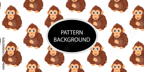 Happy monkey background with jungle monkeys in action poses. cute monkey pattern