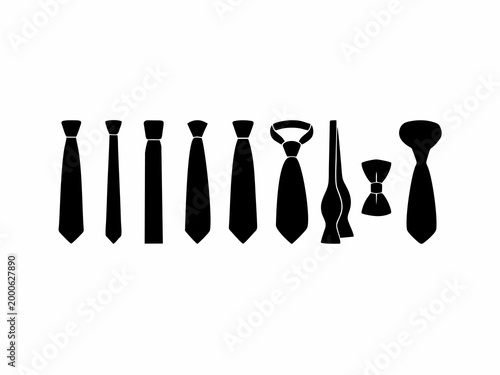 Set of Men Neckties and Bowties Silhouettes Icons for Formal Fashion and Business Style