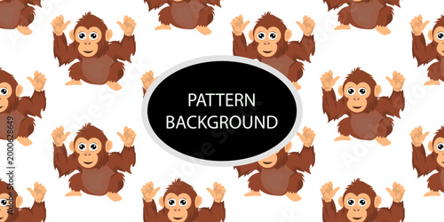Happy monkey background with jungle monkeys in action poses. cute monkey pattern