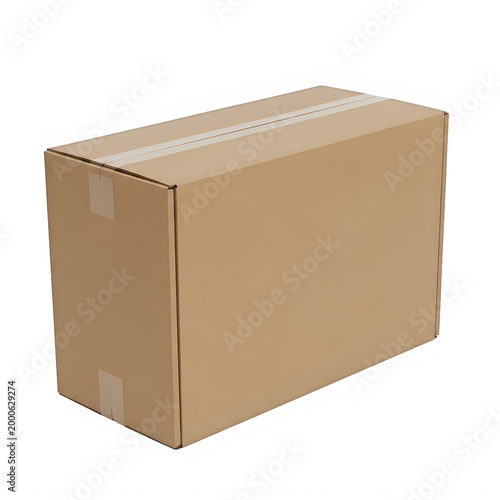 Large brown cardboard box sealed with tape isolated on transparent background transparent background