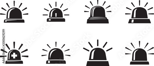 Siren alarm icon set with alert symbols in clean vector style for web, app, logo and UI design